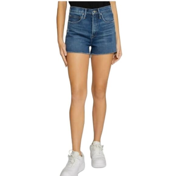 NWT Good American Frayed Hem High Waist Denim Shorts - Picture 1 of 6